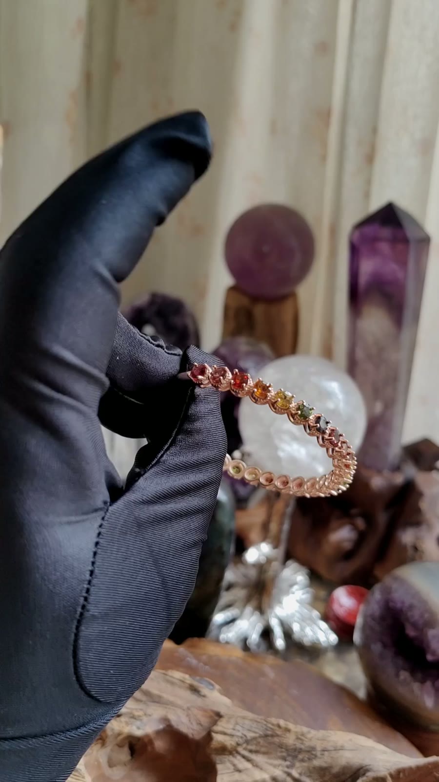 Adjustable Pure Silver Tourmaline Bangle Bracelet