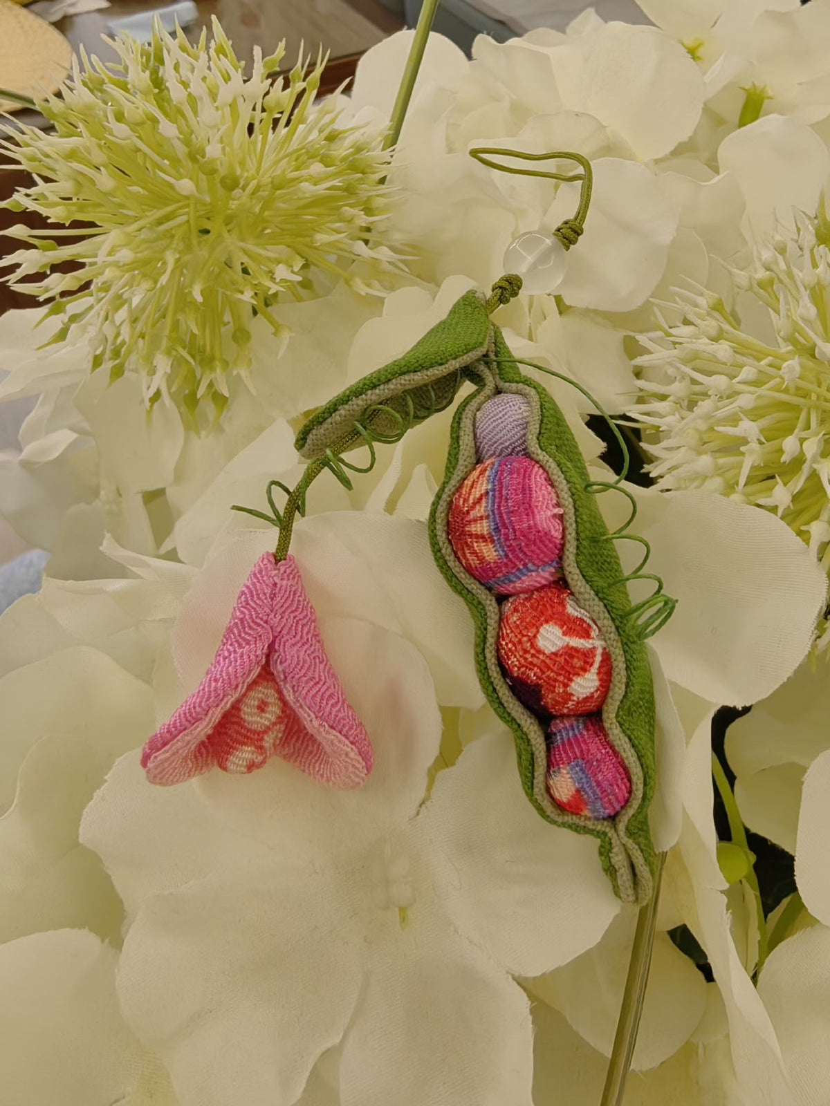Handmade Pea Pod Pendant Keychain