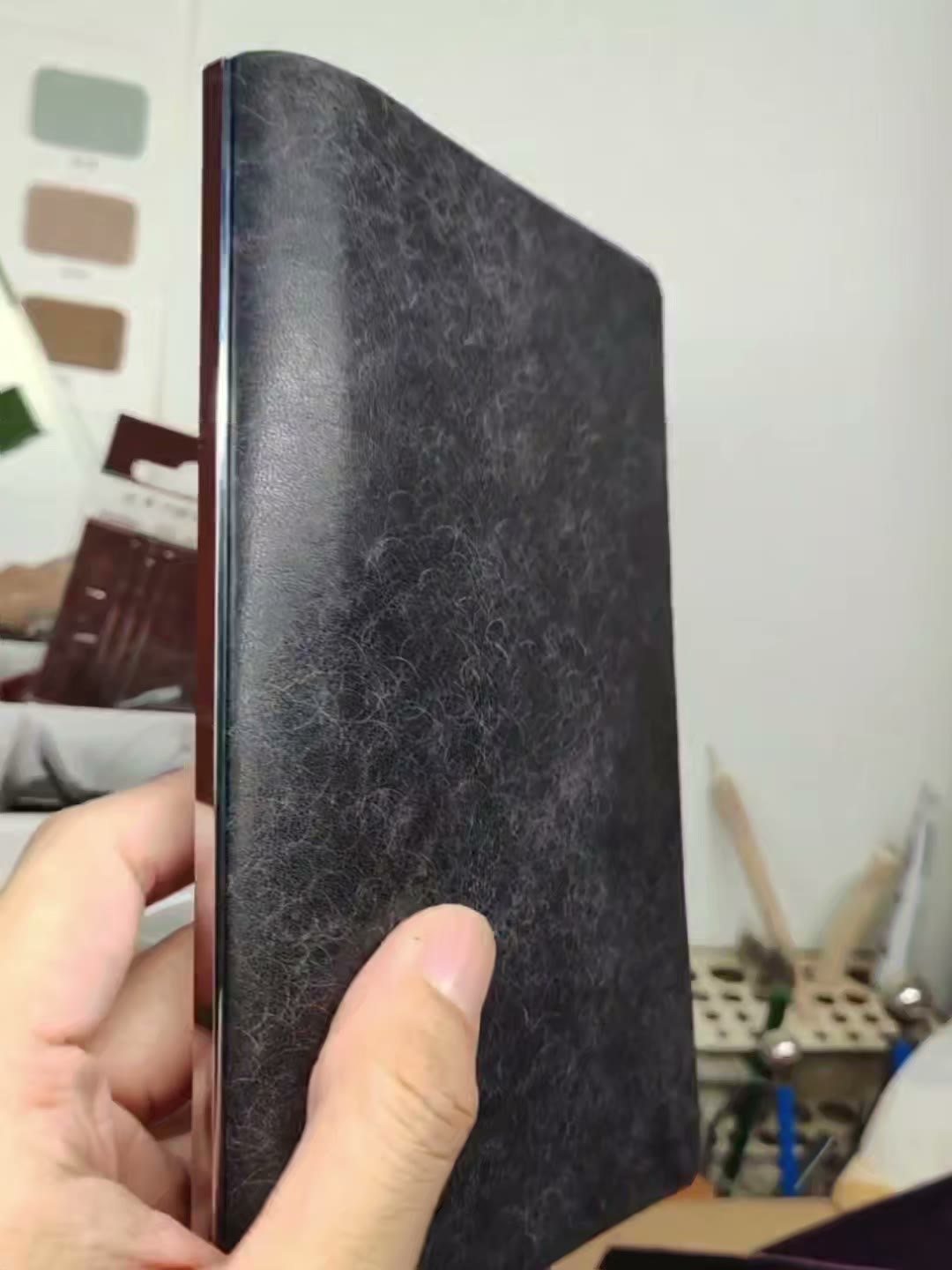 Black Cracked Leather A6 Ring Binder Journal Cover