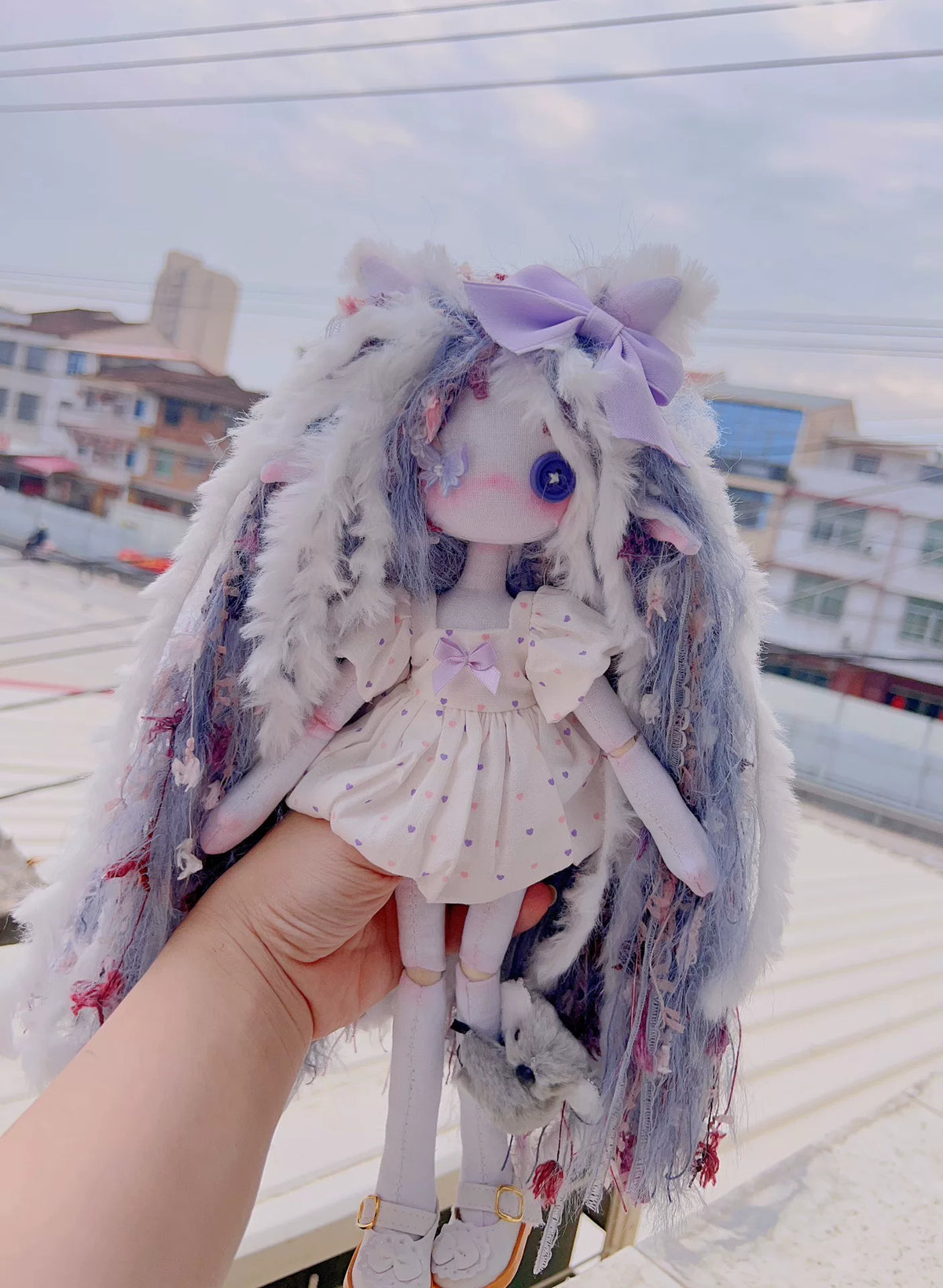 Handmade Cloth Doll with Button Eyes