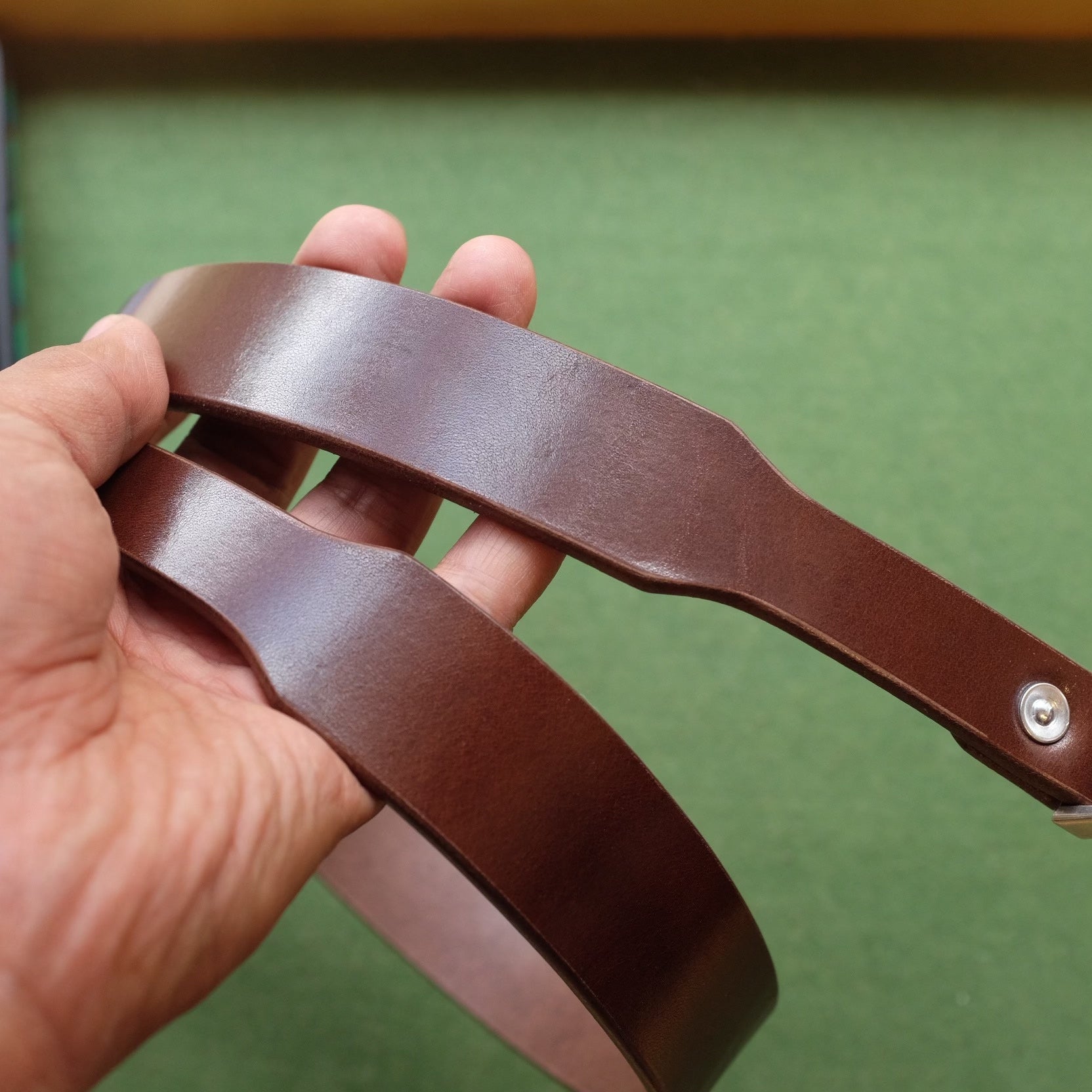 Tapered Leather Belt with Engraved Metal Buckle