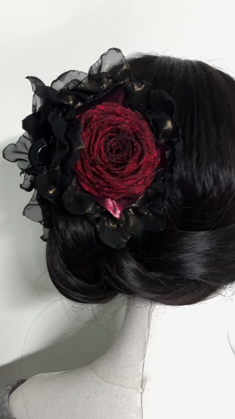 Black Organza Rose Hair Clip