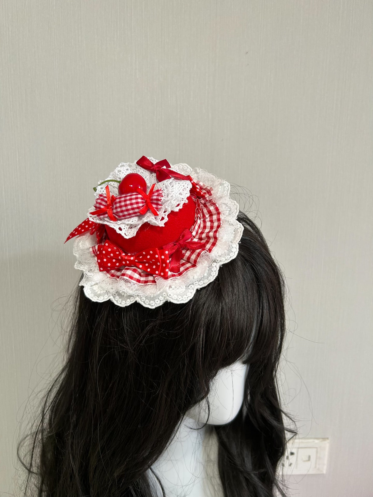 Cherry Lace Fascinator Hat with Cupcake Wrist Piece