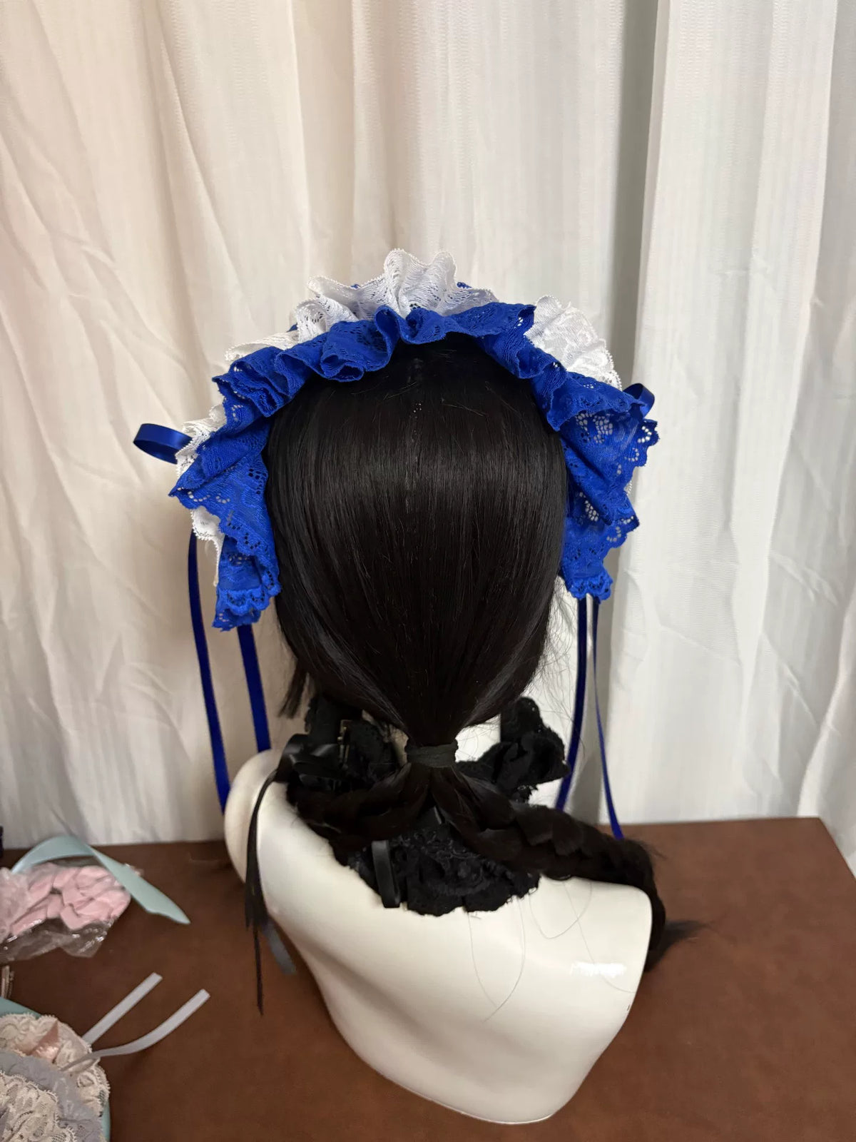 Adorno de Cabeça de Renda Lolita Azul e Branco