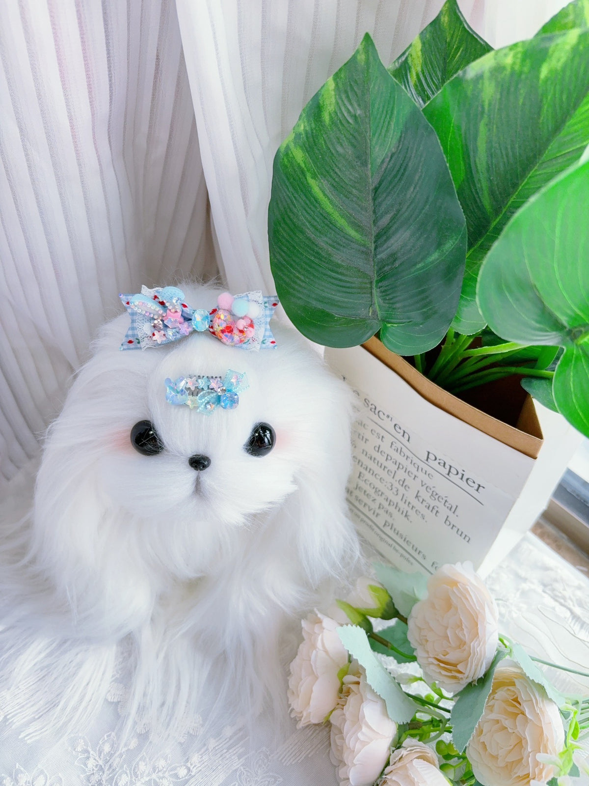 Handcrafted Blue Pet Hair Bow Clip Set