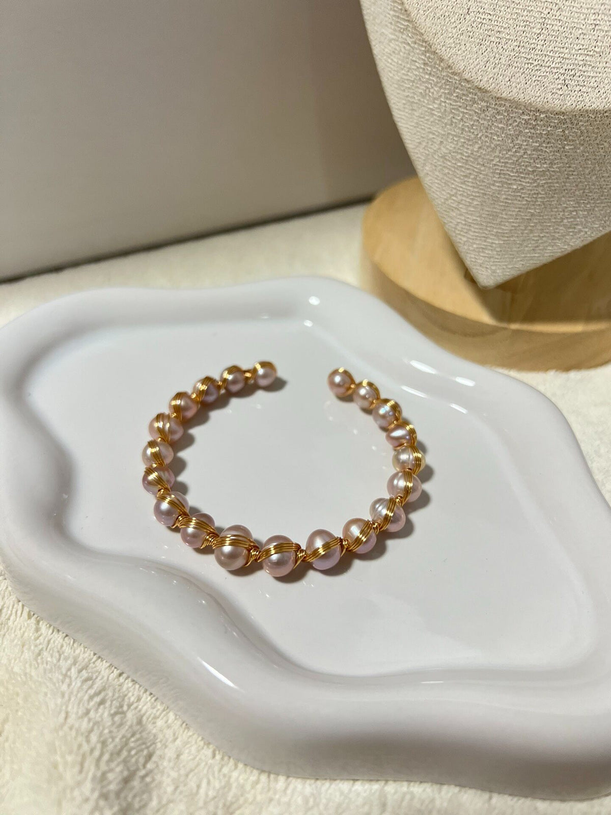 Handcrafted Freshwater Pearl Wire Wrap Cuff Bracelet