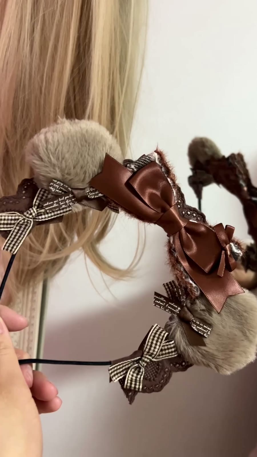 Fascia Lolita con orecchie da orsetto, pizzo e fiocco
