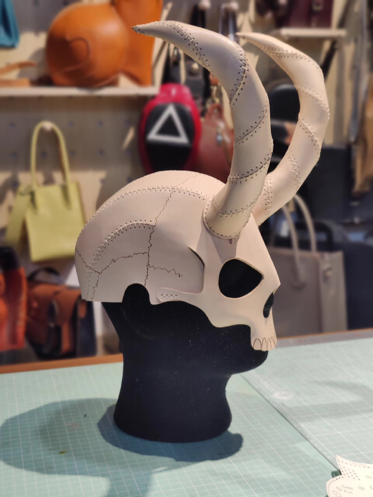 Handcrafted Leather Skull Mask with Horns