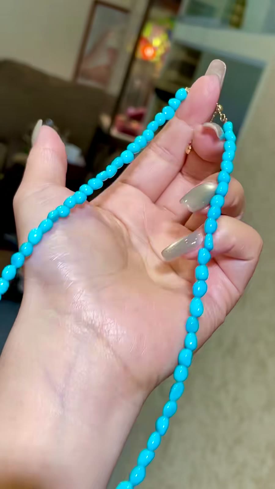 Sleeping Beauty Turquoise Beaded Necklace 18k Gold