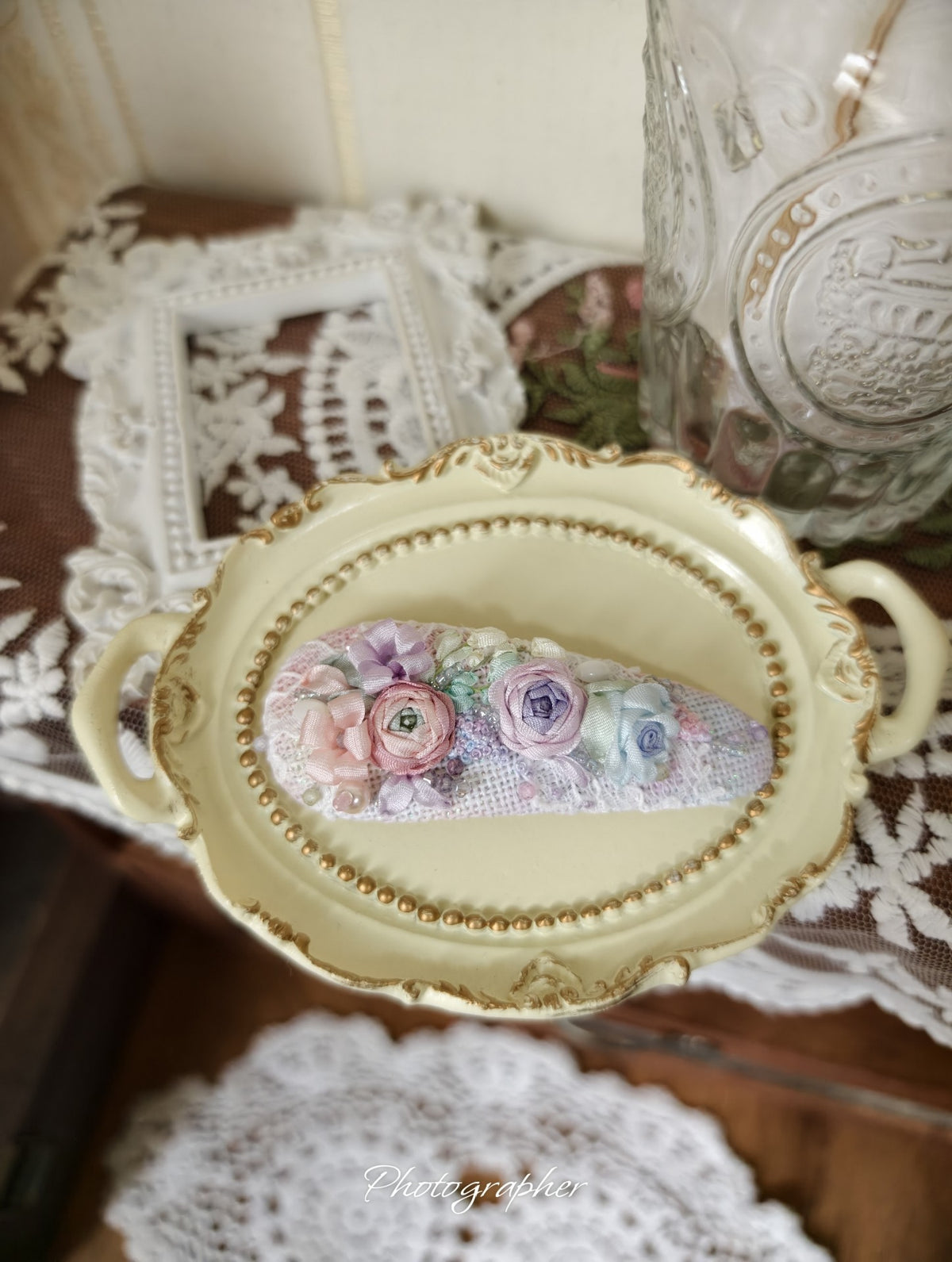 French Embroidery Floral Hair Clip