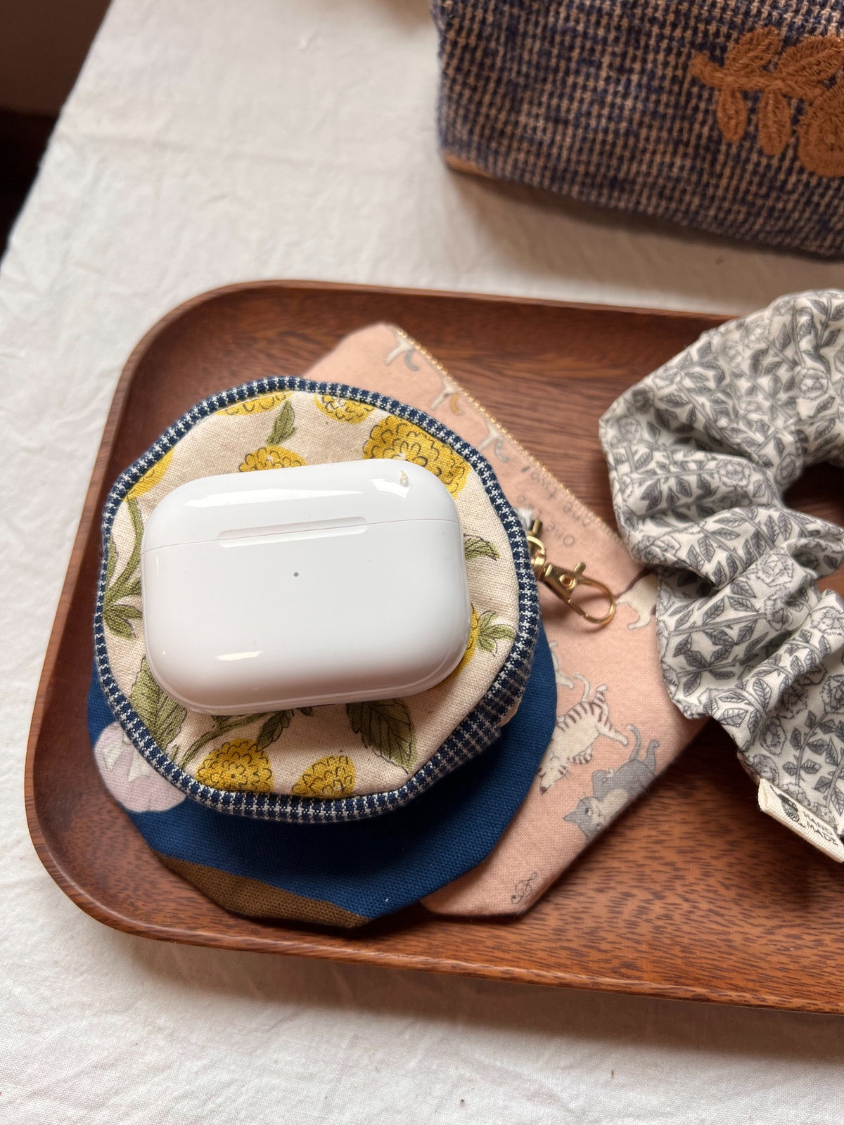 Handmade Round Pouch with Floral Print