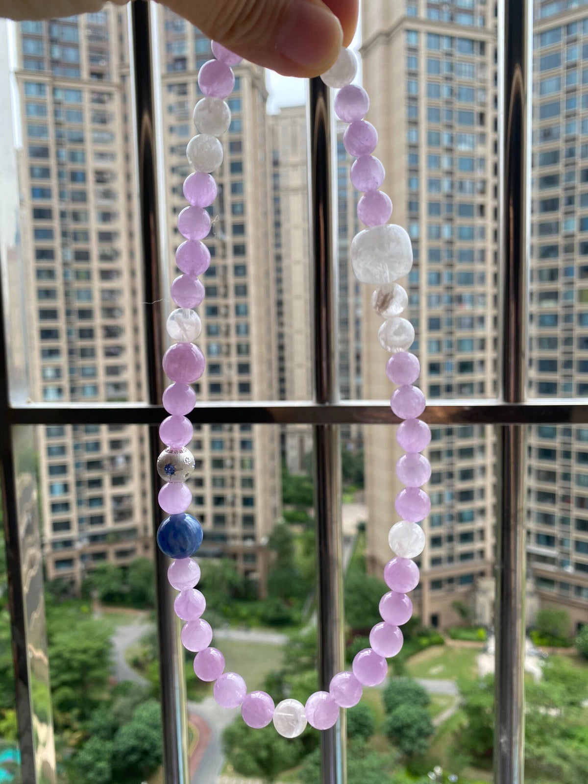 Kunzite Snow Quartz Double Loop Bracelet