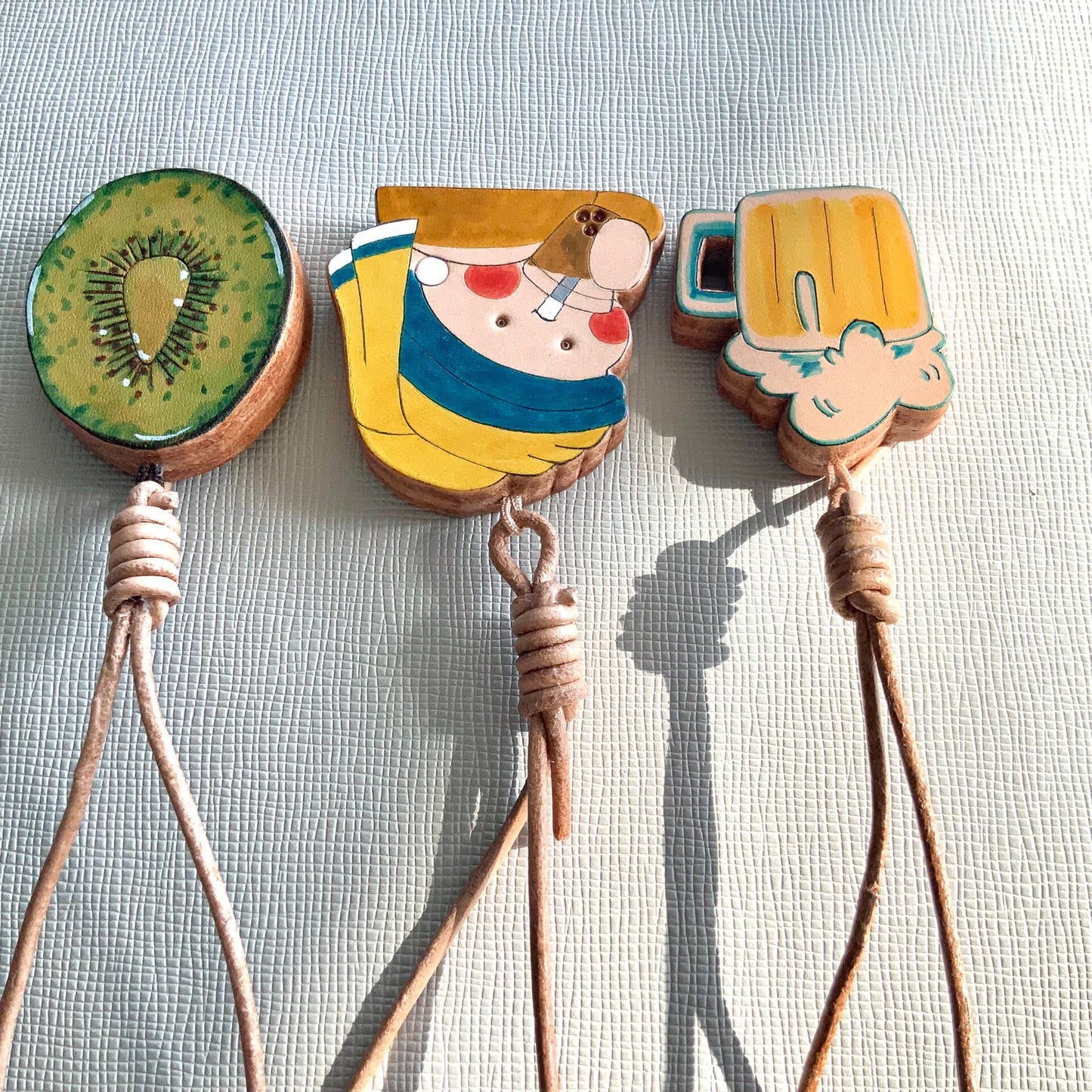 Set of 3 Hand-Painted Vegetable-Tanned Leather Charms