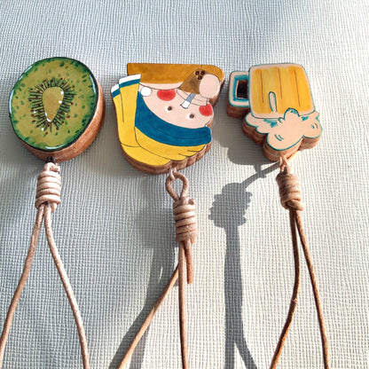 Set of 3 Hand-Painted Vegetable-Tanned Leather Charms