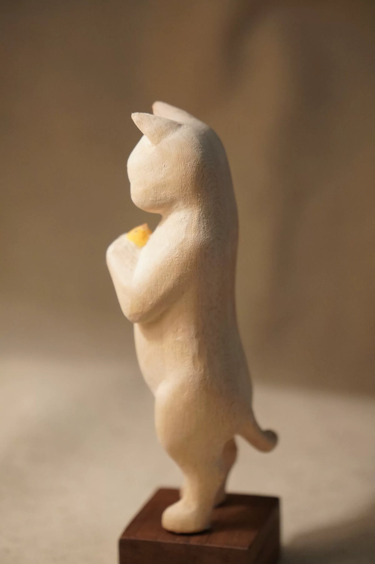 Hand Carved Linden Wood Cat Figurine