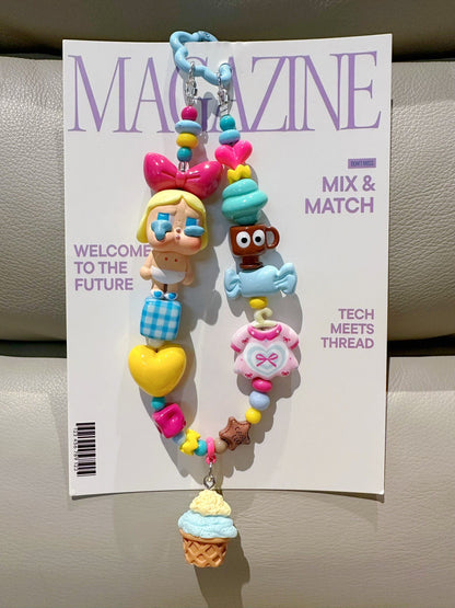 Pop Mart Crybaby Keychain with Blonde Figure and Ice Cream Charms