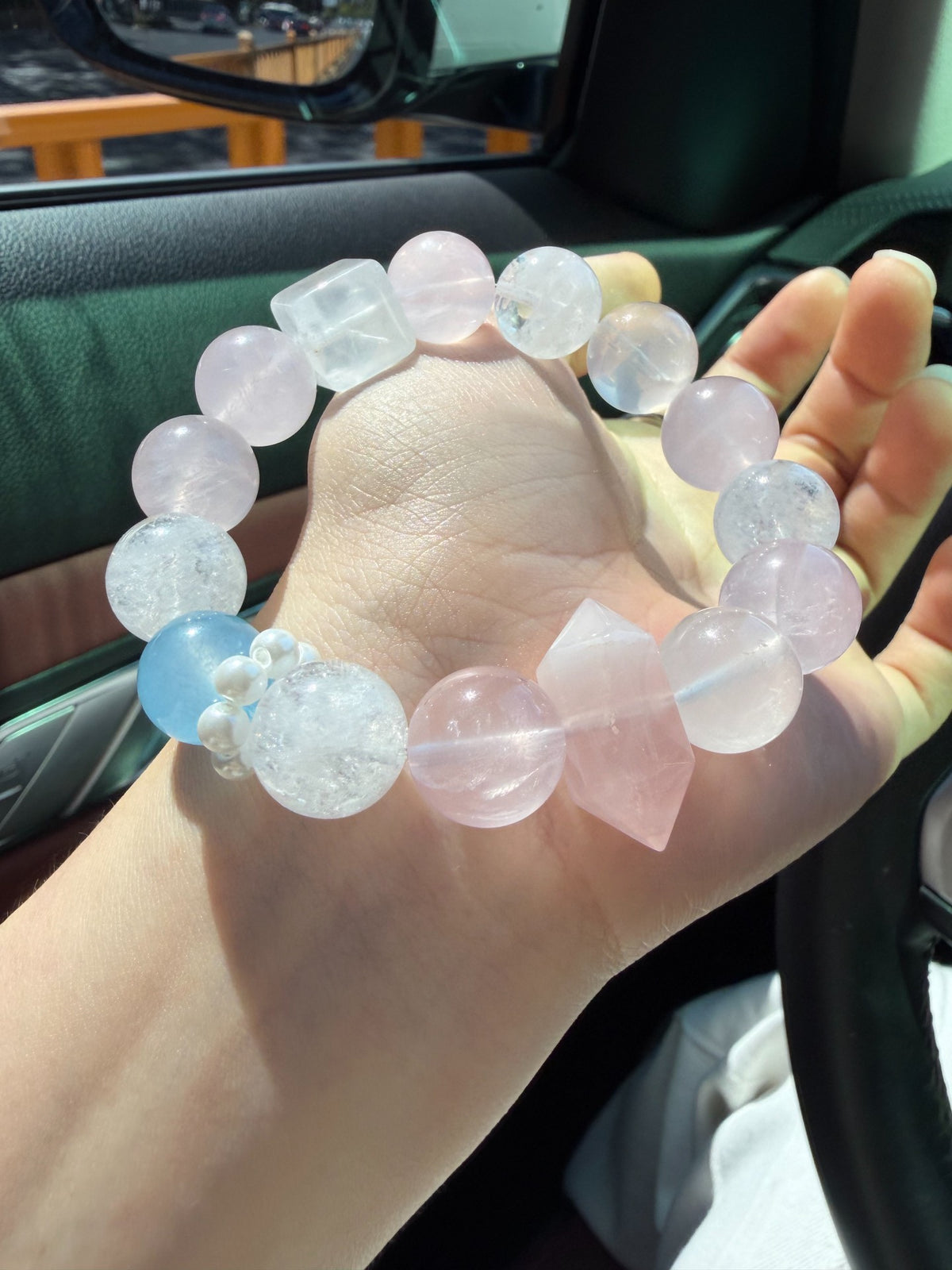 Rose Quartz Crystal Beaded Bracelet 16cm