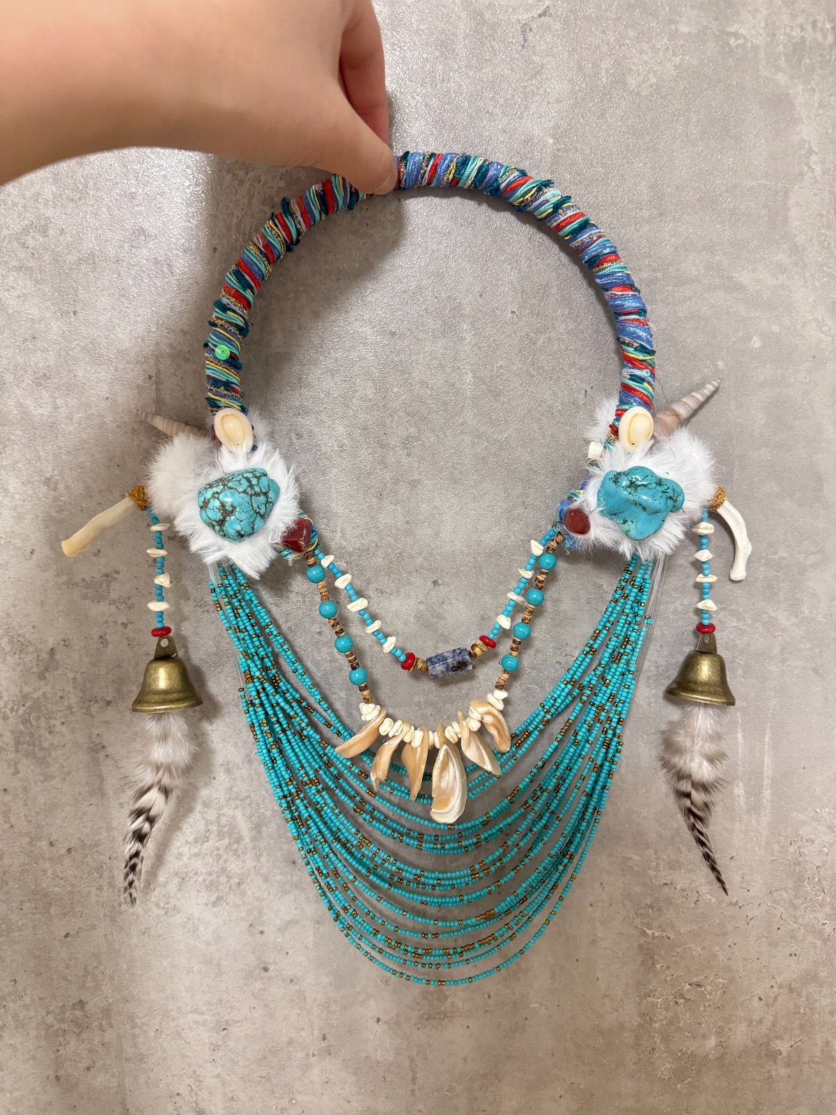 Tribal Oceanic Witch Headpiece Necklace Turquoise Beaded