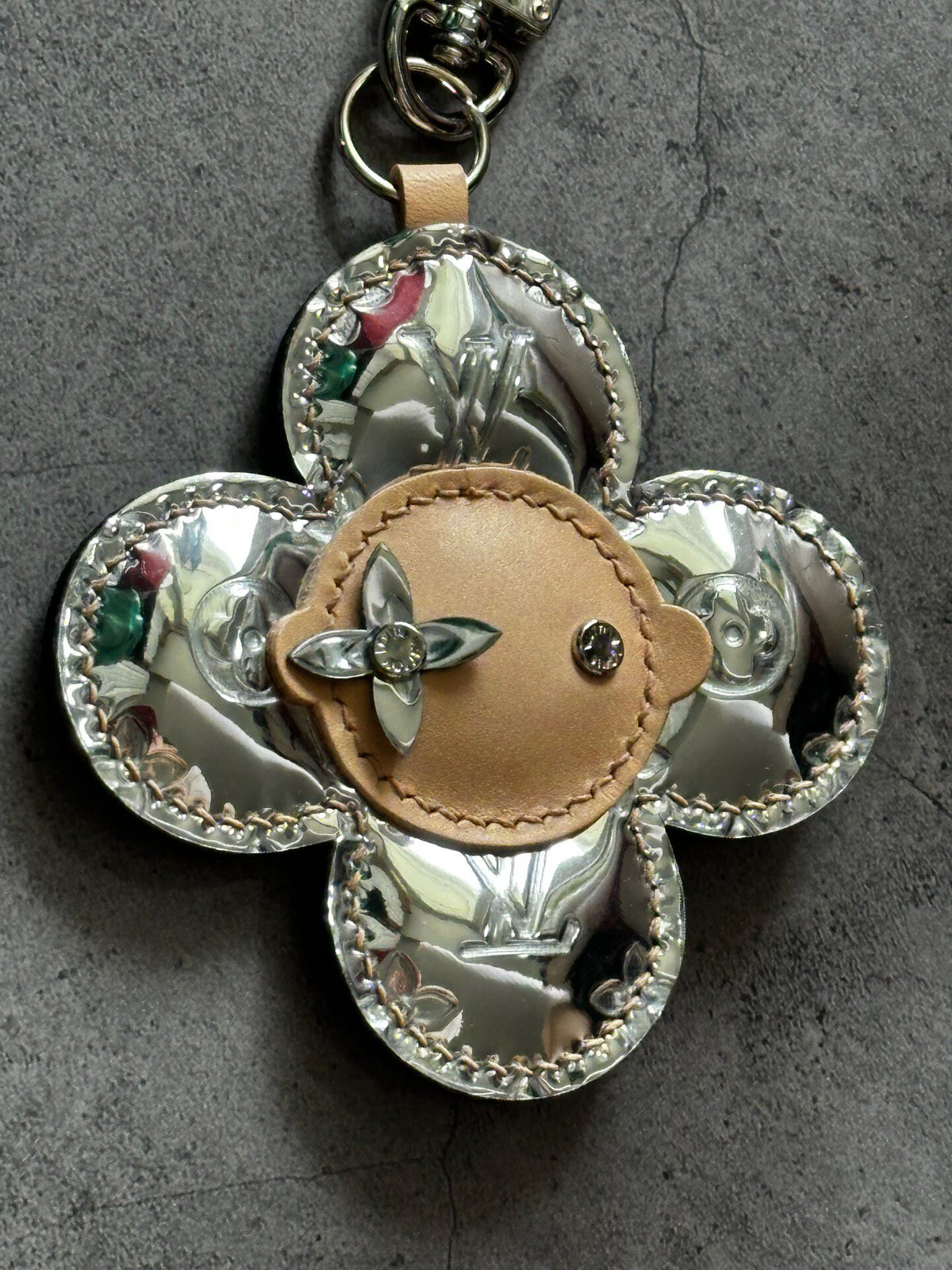 Sunflower Leather Bag Charm Metallic