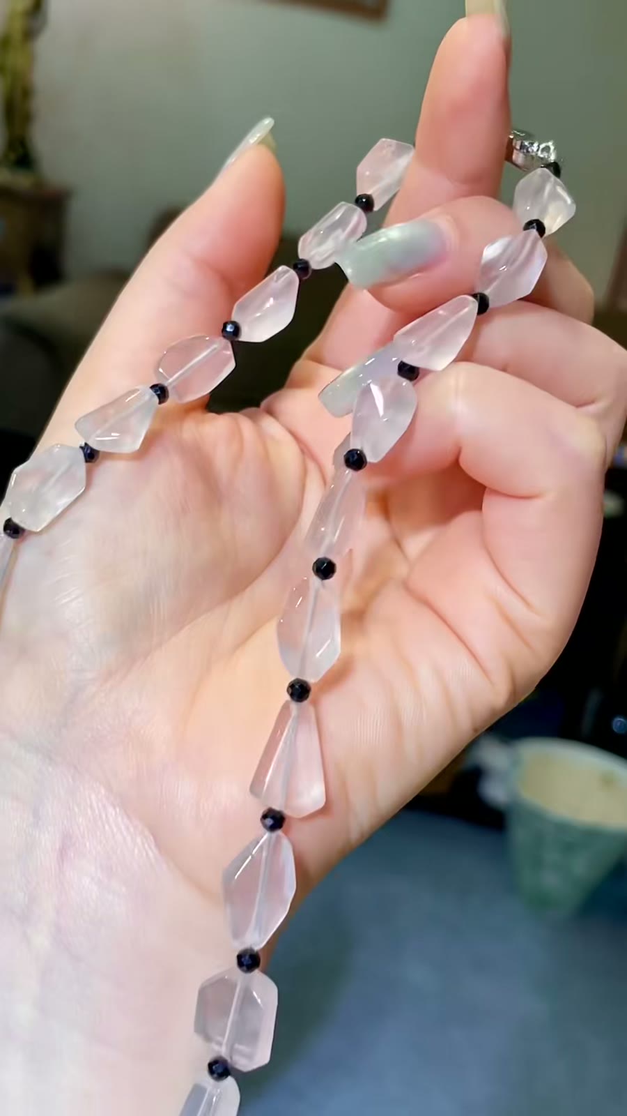 Rose Quartz and Black Spinel Beaded Necklace