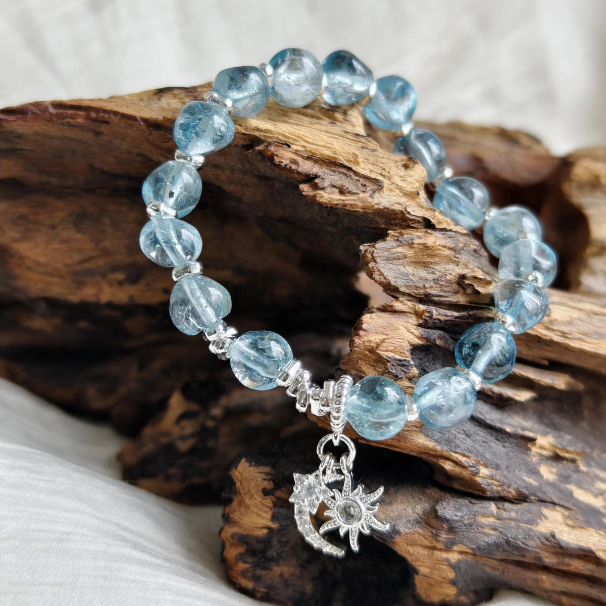 Natural Blue Topaz Candy Bean Beaded Bracelet