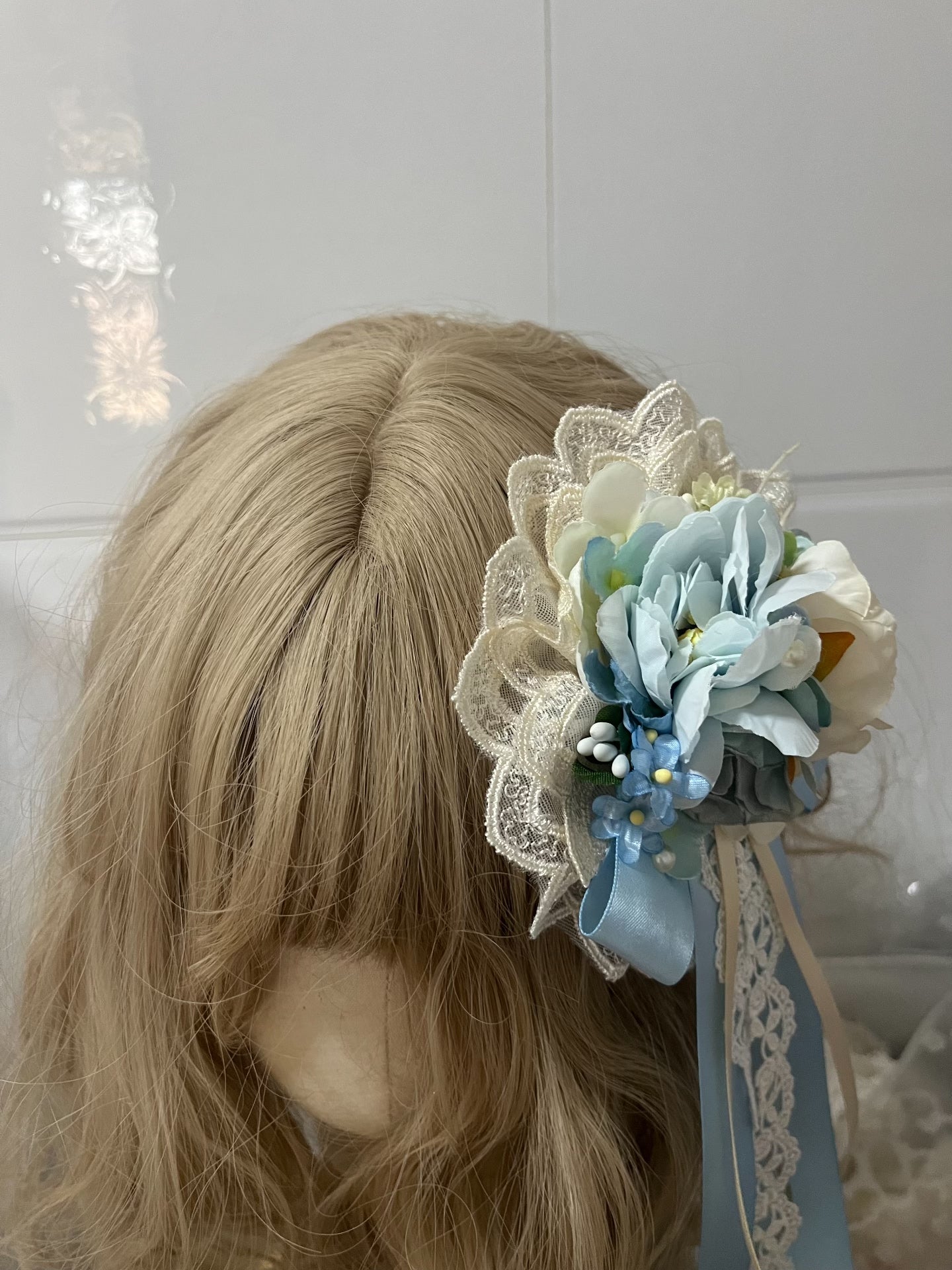 Handmade Lolita Blue Rose Floral Hair Brooch