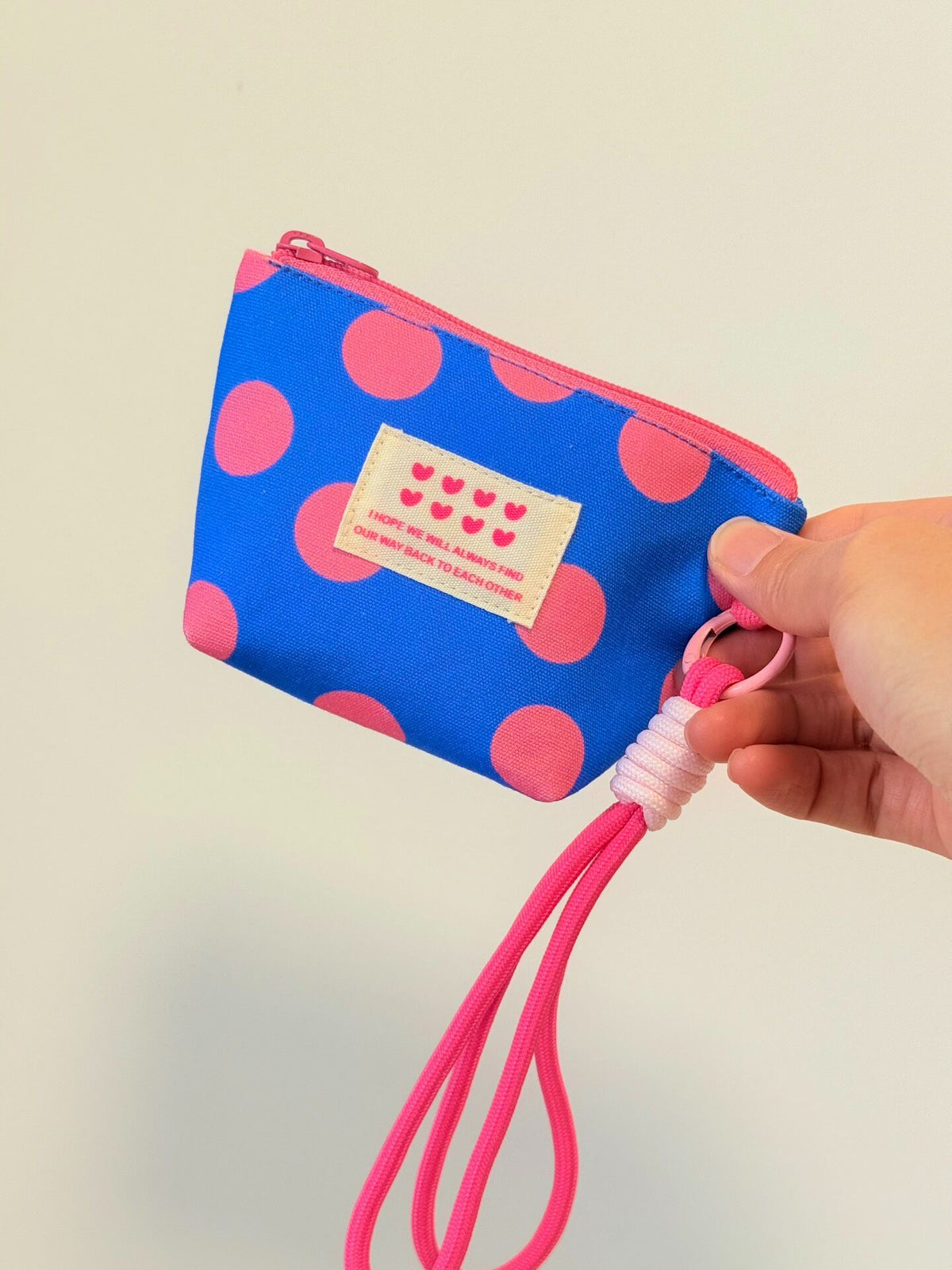 Polka Dot Canvas Pouch with Wrist Strap