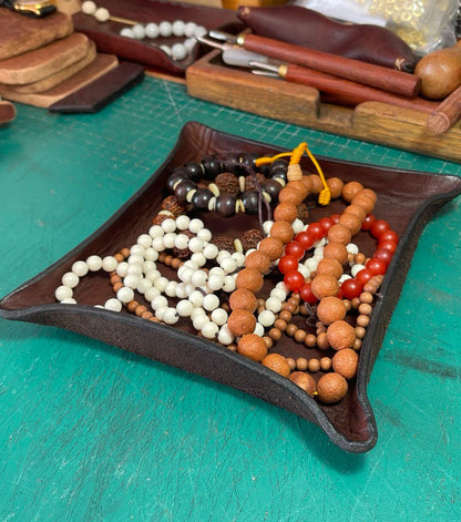 Hand-Carved Leather Tray with Upturned Corners