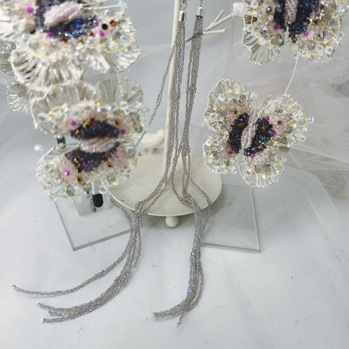 Handcrafted Crystal Butterfly Hair Clip Pink