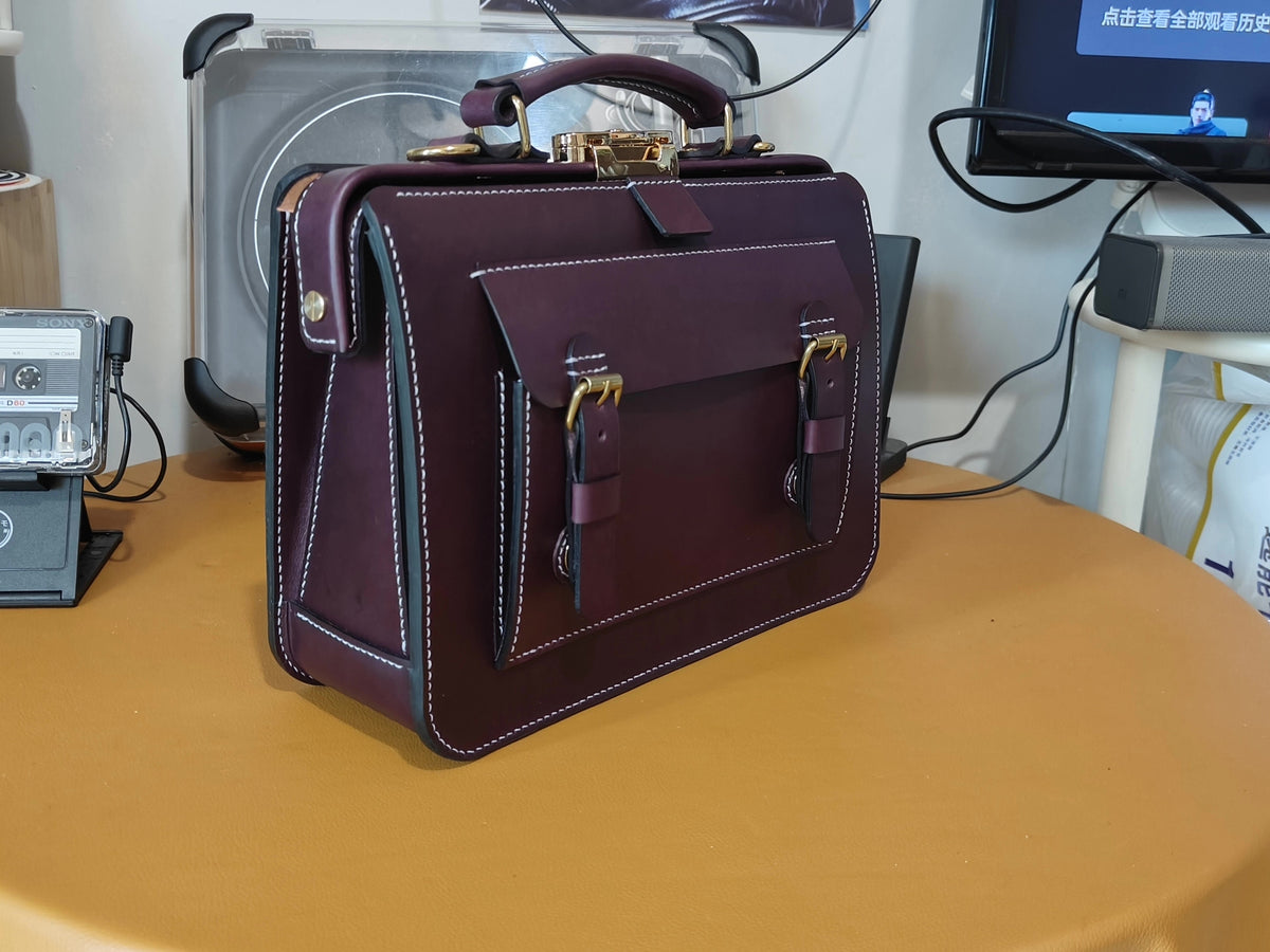 Italian Leather Satchel Shoulder Bag Burgundy