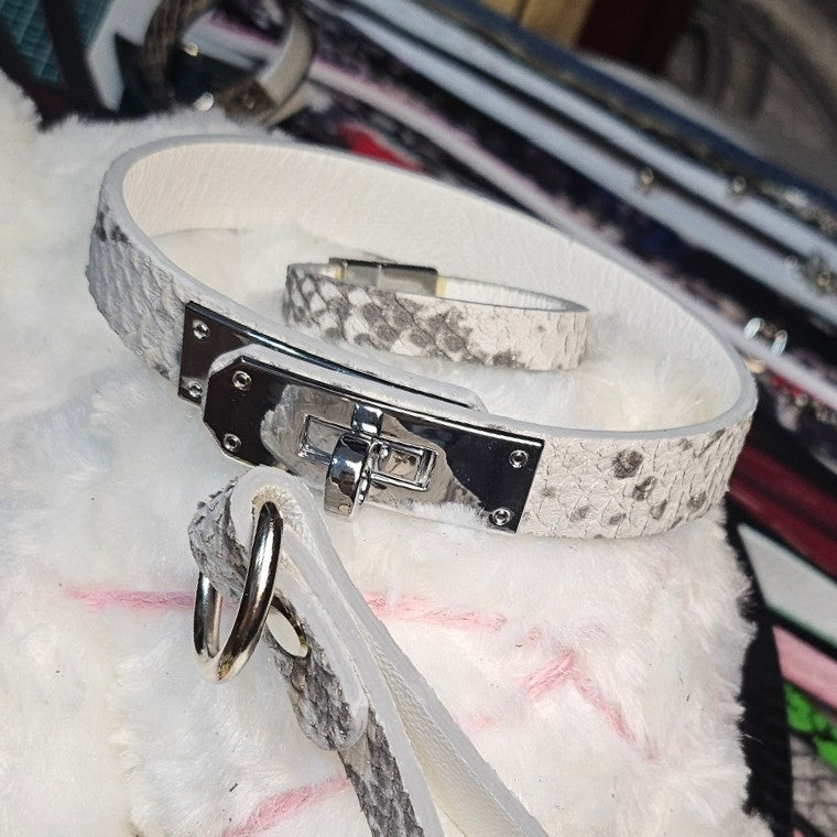 Snake Pattern Leather Choker with Kelly Buckle