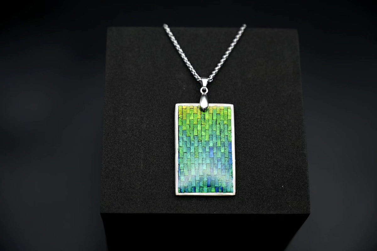 Sterling Silver Jewel Beetle Mosaic Pendant Necklace