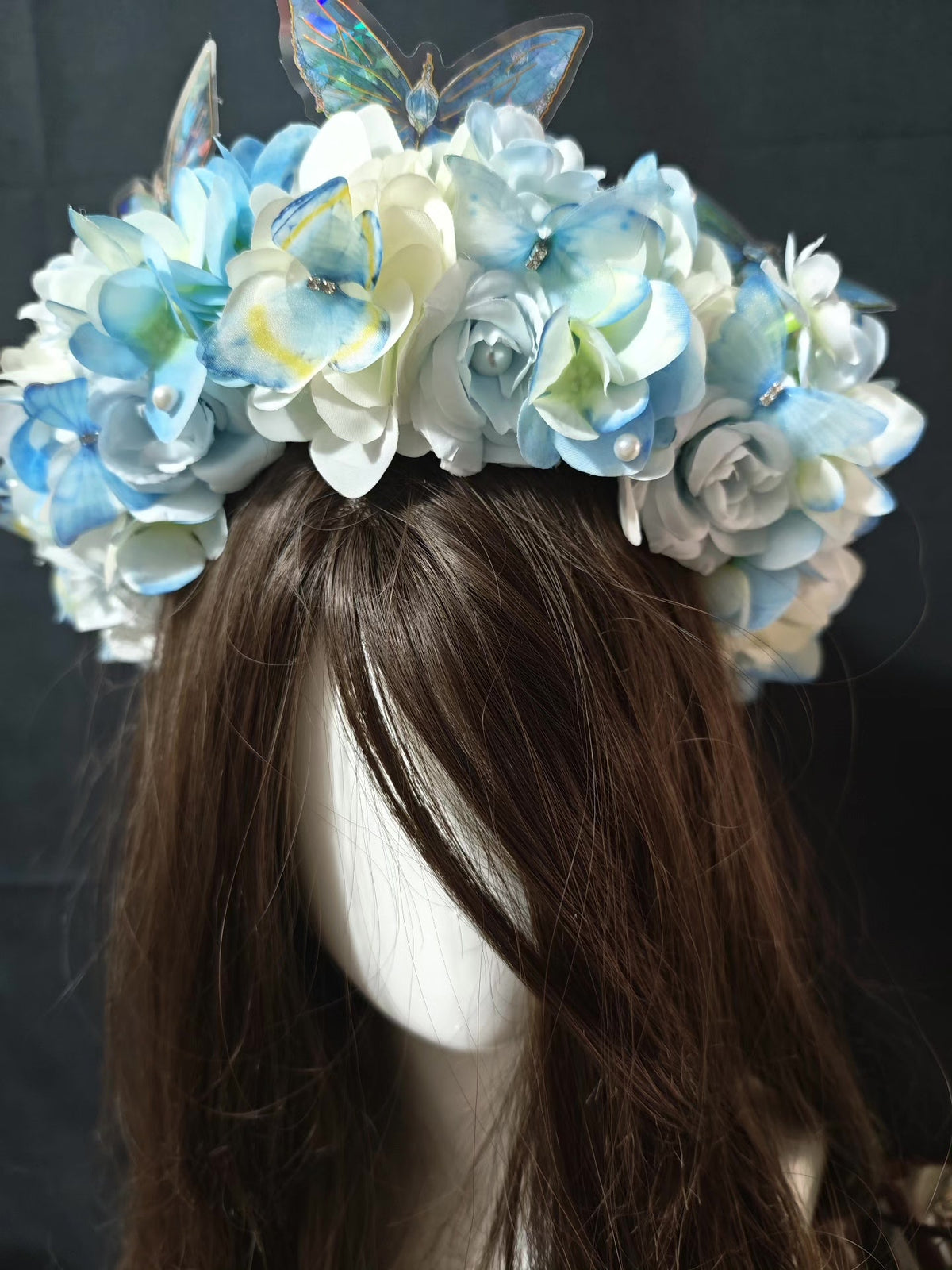Blue White Hydrangea Wreath Hair Clip