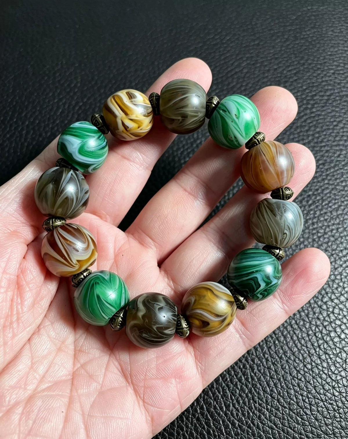 Afrikaanse Glazen Kralenarmband Groen Amber Unisex