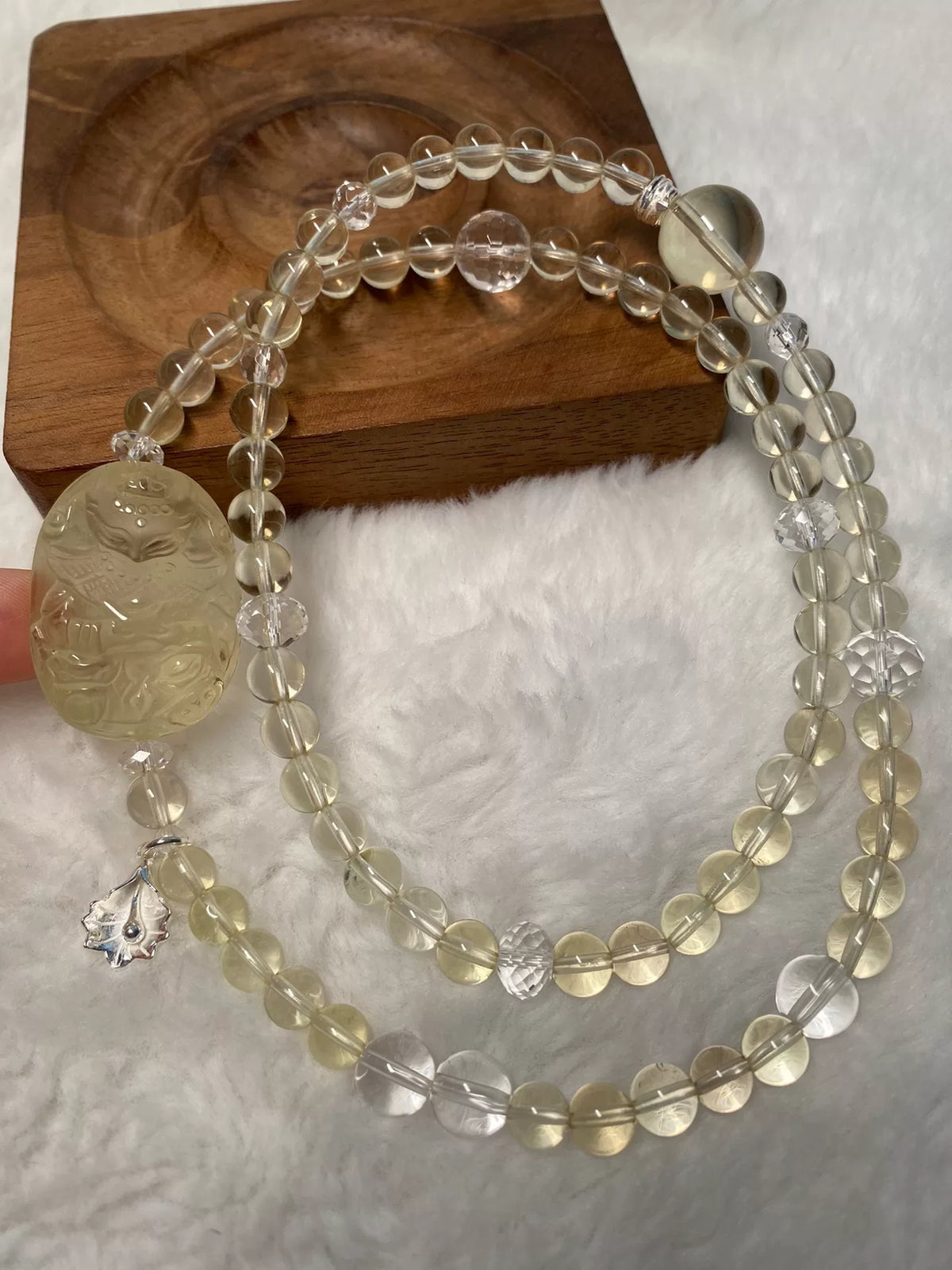 Zitronengelbes Citrin und weißes Kristall Armband mit drei Reihen