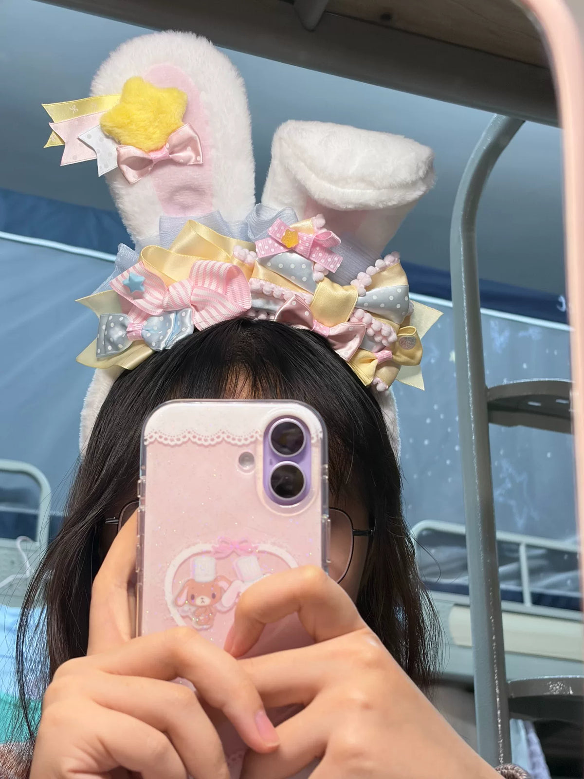 White Plush Bunny Ear Decorative Headband