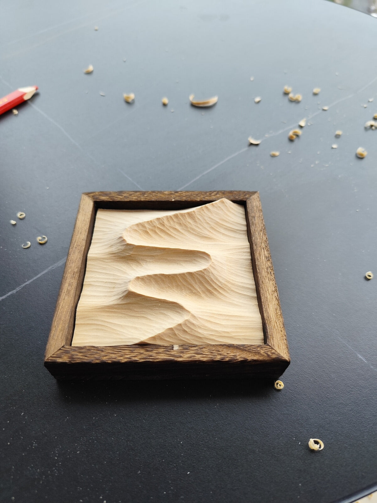Handcrafted Linden Wood Mountain Relief Sculpture