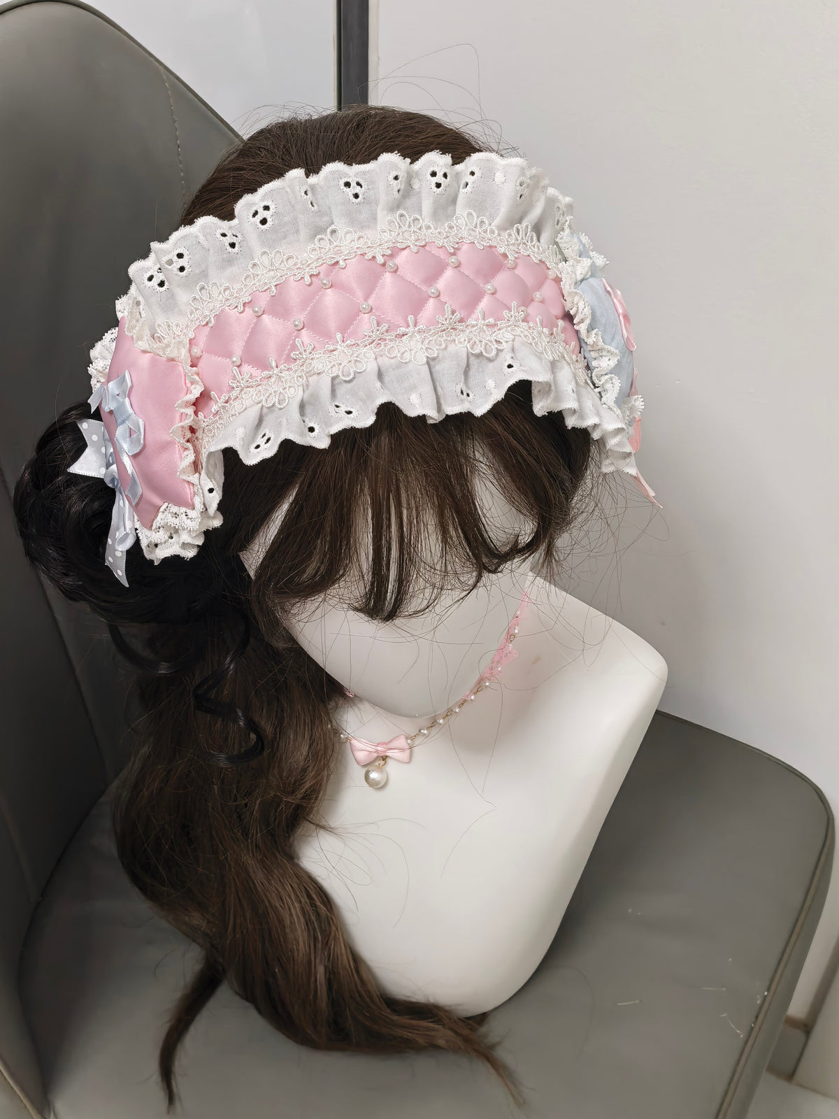 Faixa de Cabelo Lolita Pastel Acaroada com Estrelas e Pérolas