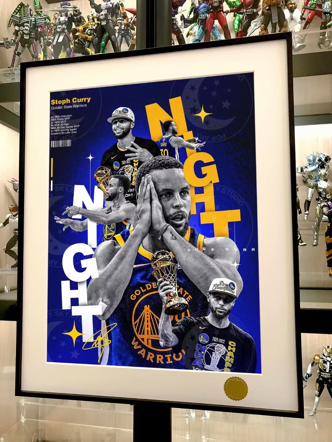 Framed Steph Curry Night Artwork 55x44cm