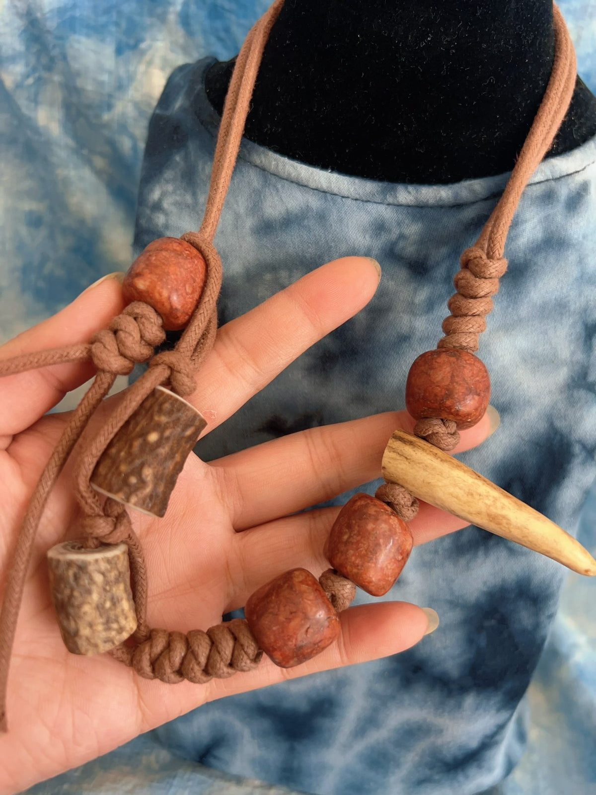 Handcrafted Antler Tip Necklace Cotton Cord