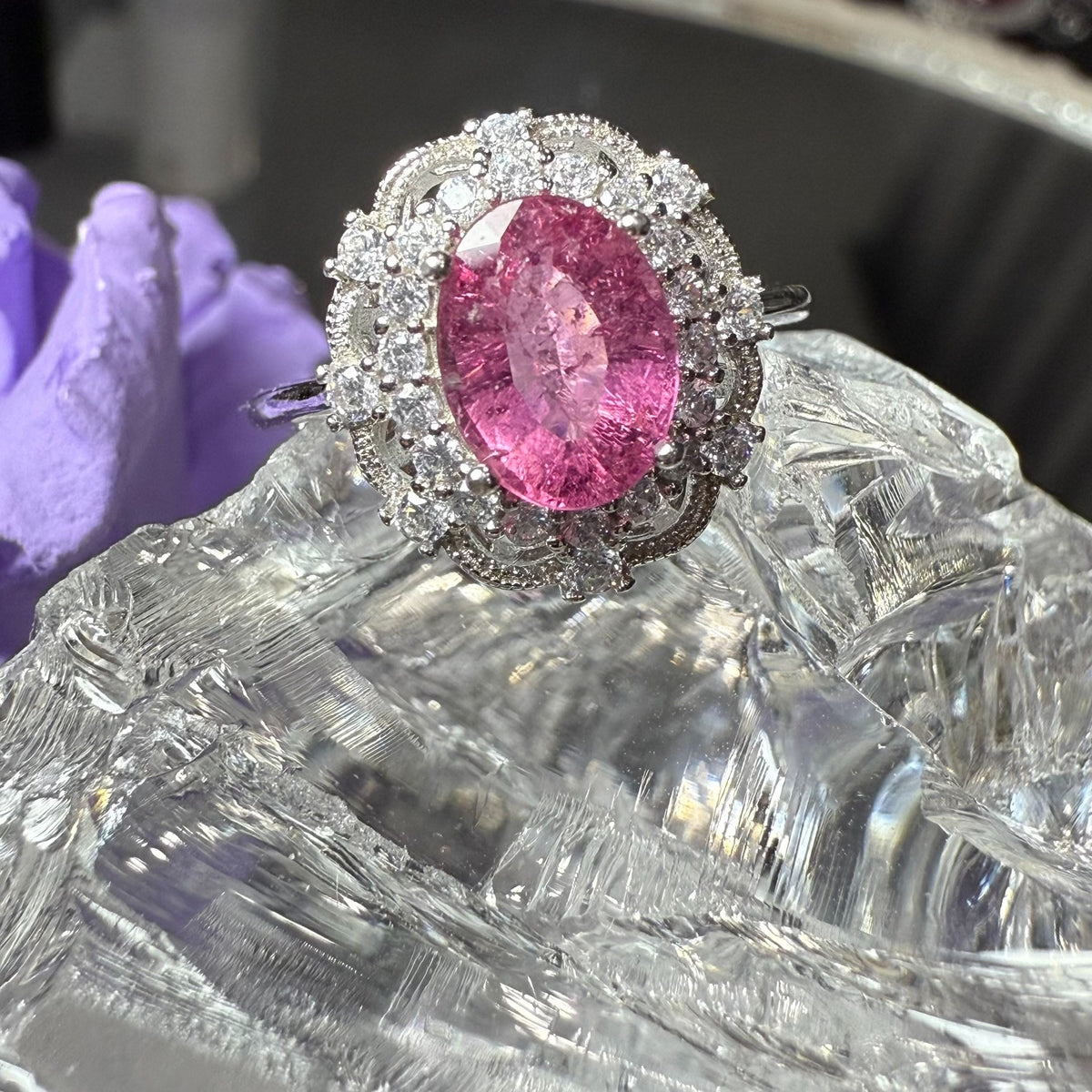 Roze Tourmalijn Zircon Open Sterling Zilver Ring