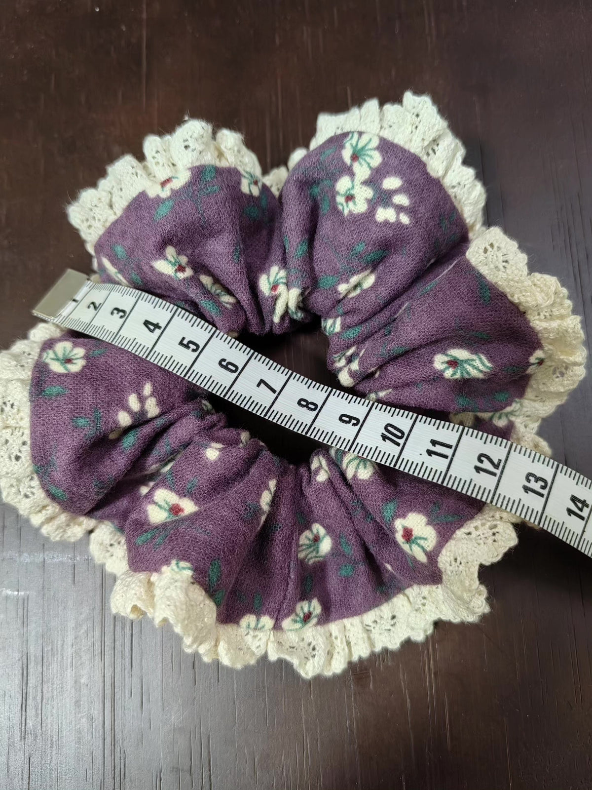 Elastico per capelli in cotone velluto viola fiorale