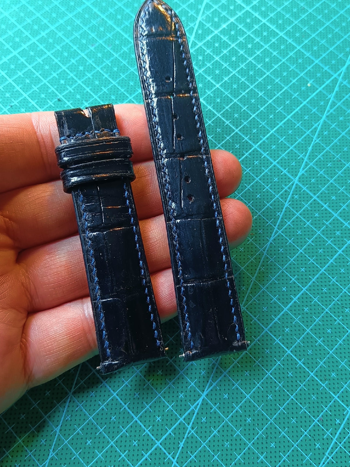 Handmade Black Crocodile Embossed Leather Watch Strap