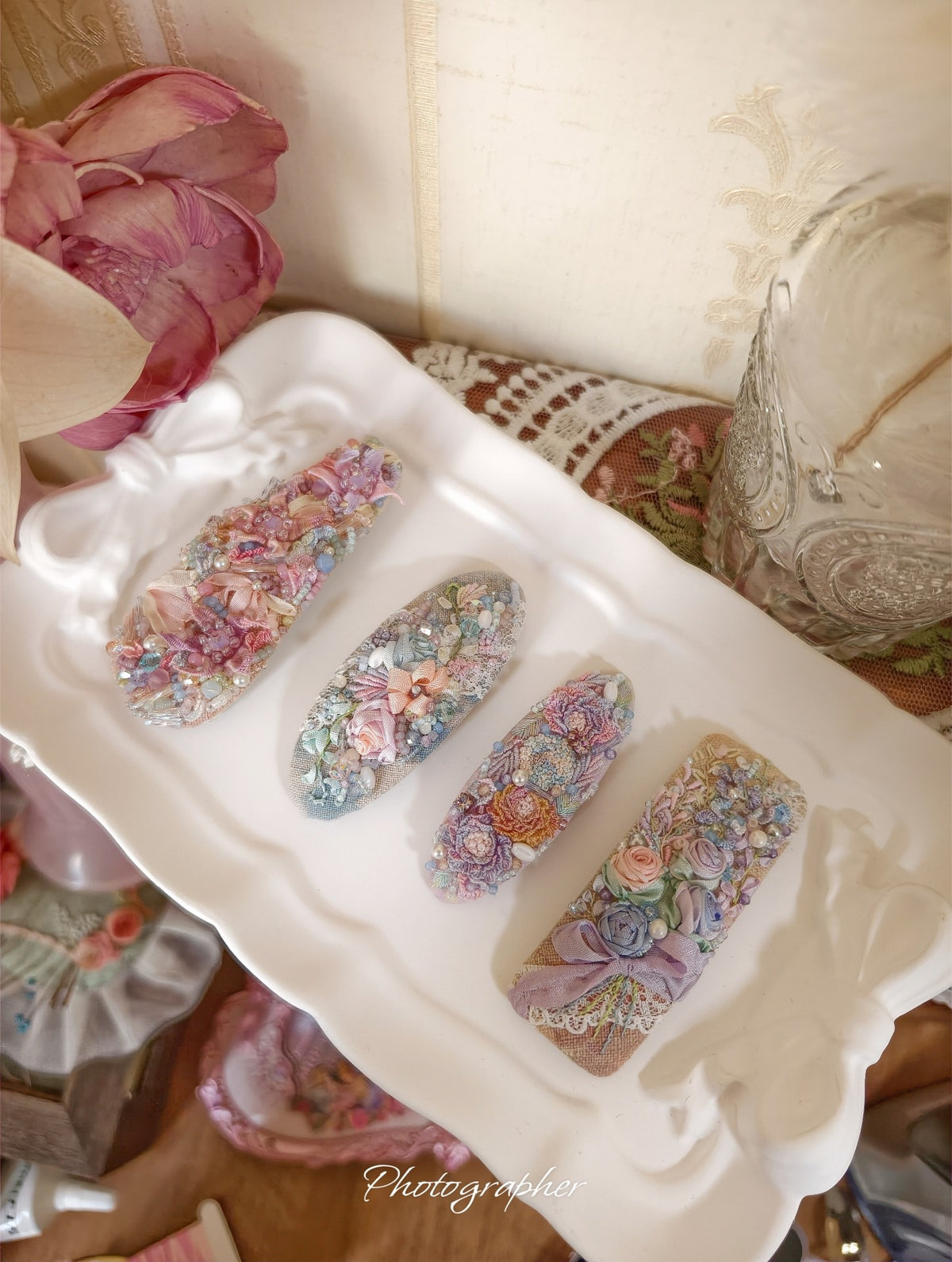 Handmade Beaded Floral Hair Clips