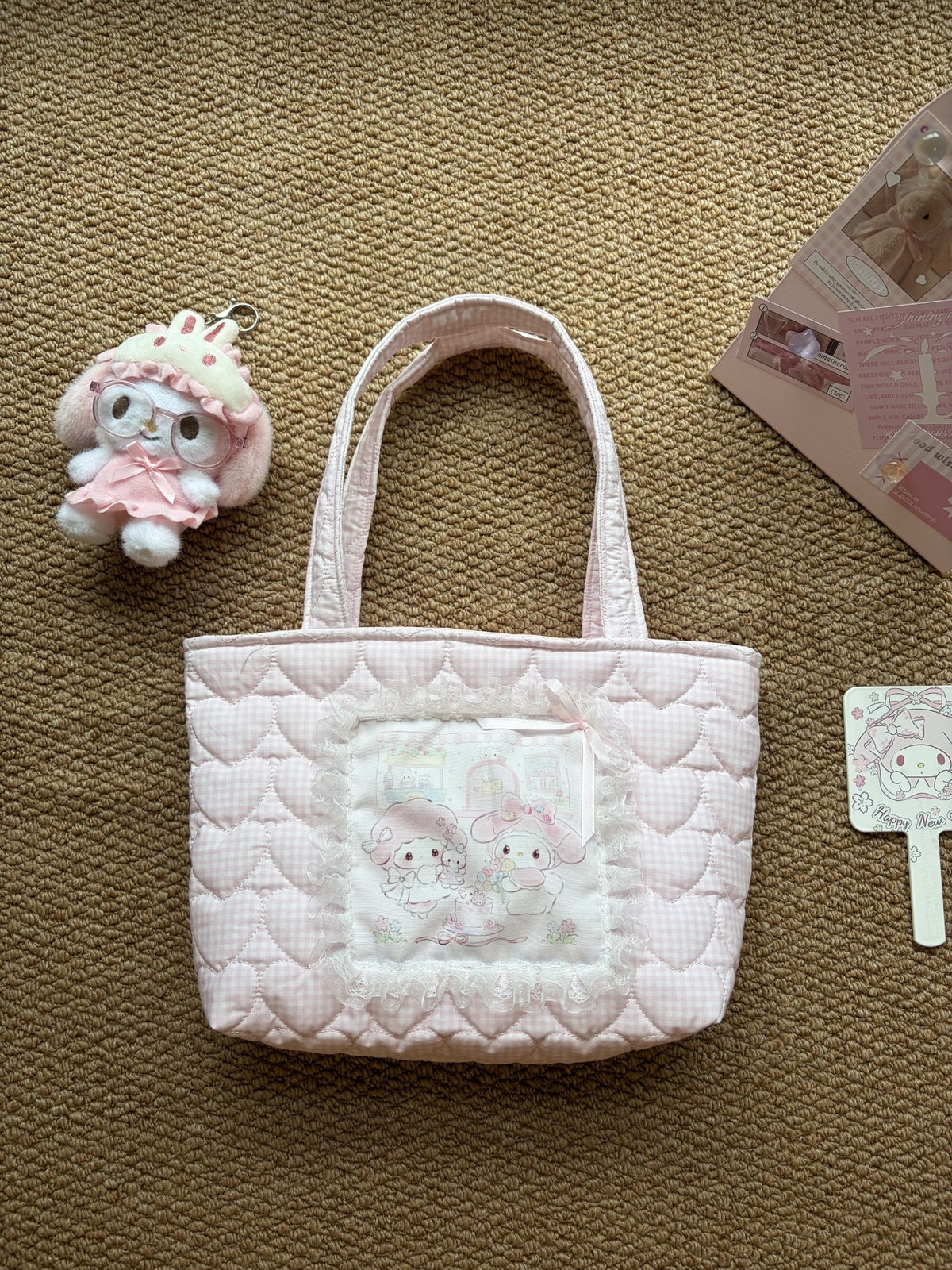 Handmade Quilted Pink Tote Bag