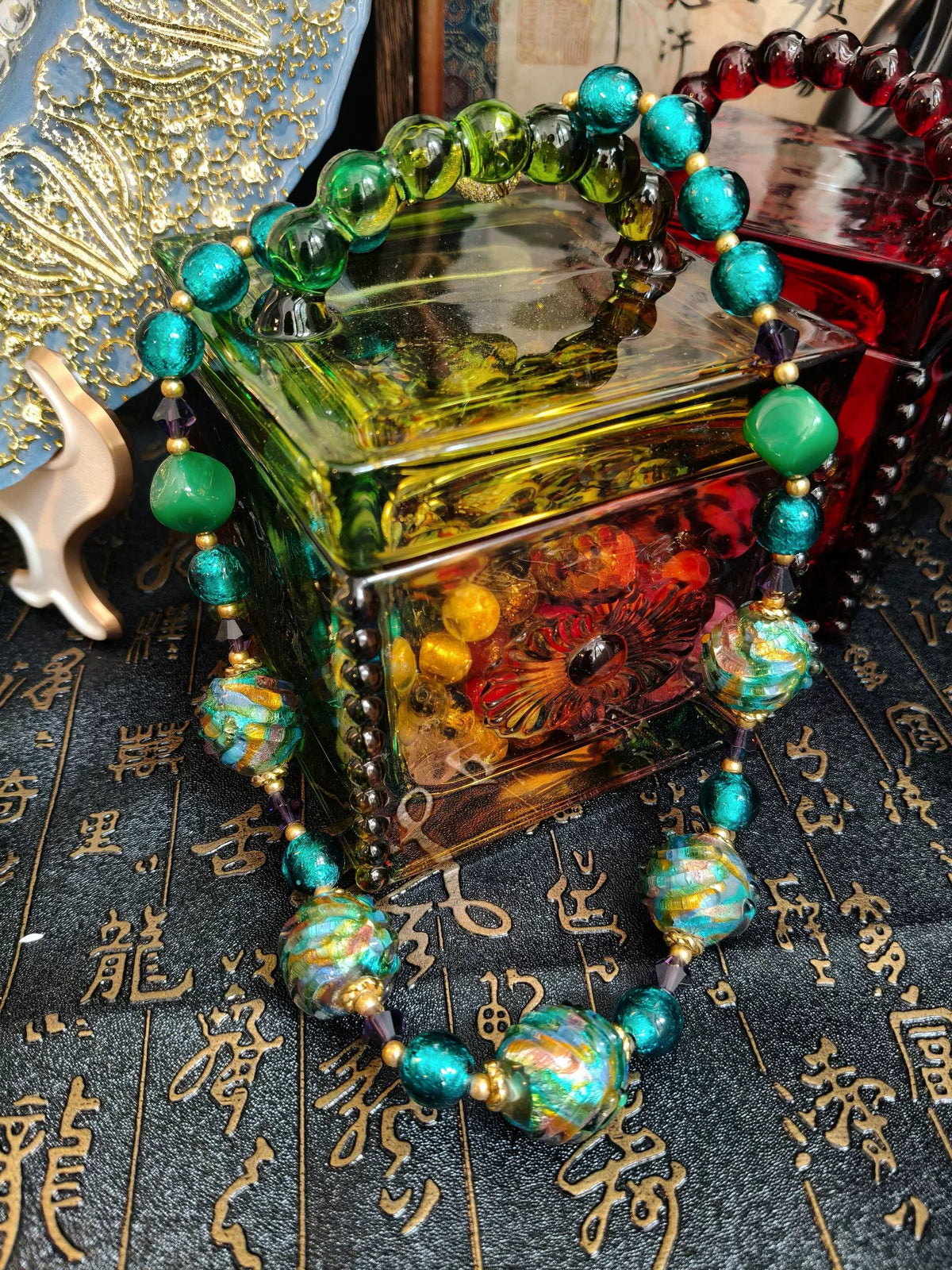 Vintage Glazen Kraal Agate Ketting