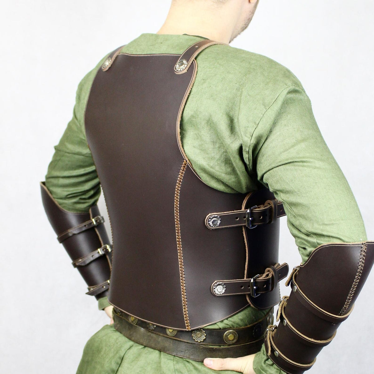 Handcrafted Leather Chest Armor with Brass Hardware