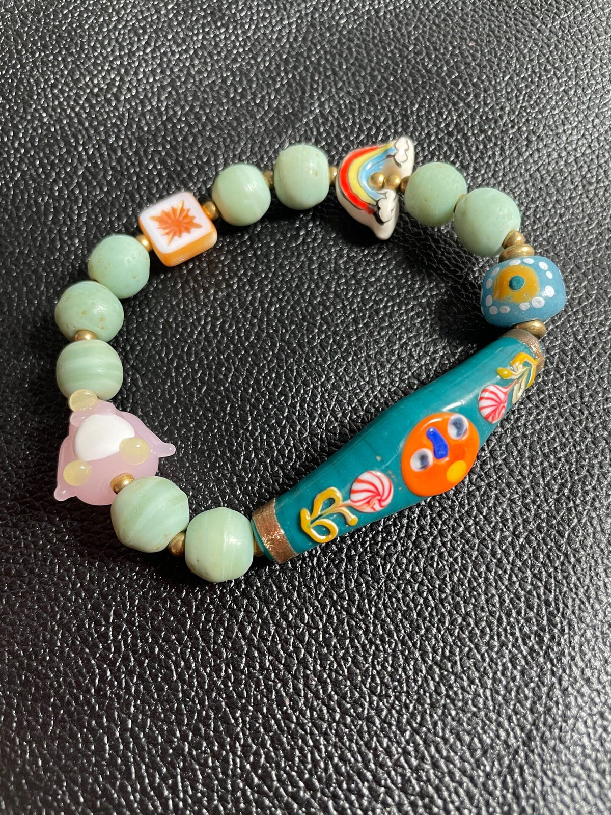 Handmade Glass Bead Bracelet Mint Green