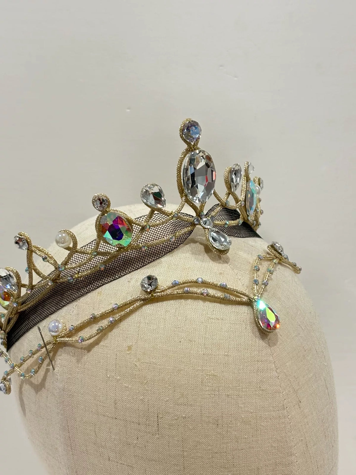 Handcrafted Gold Ballet Tiara with Iridescent Crystals