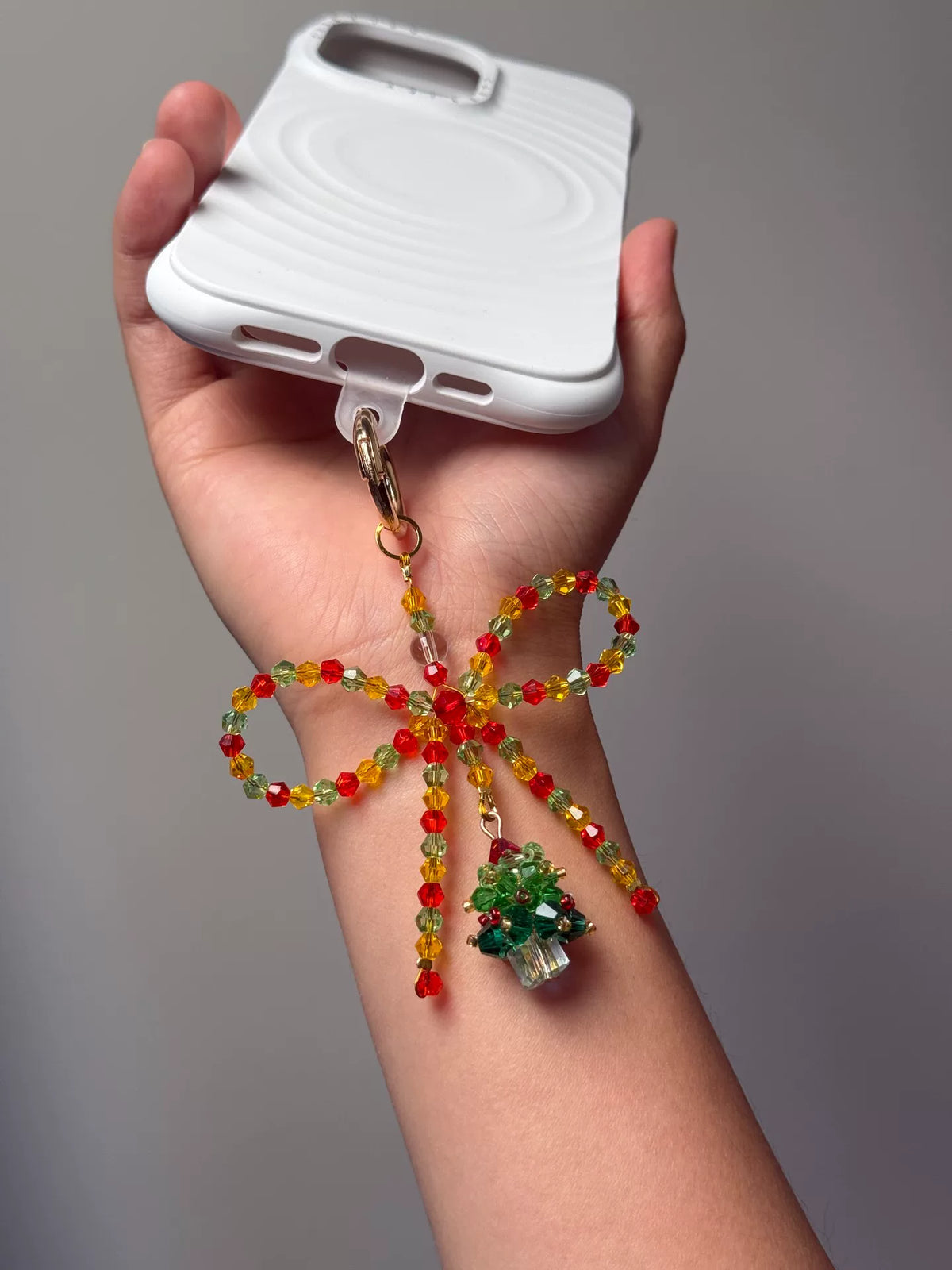 クリスマス ビーズリボン スマホチェーン バッグチャーム キーホルダー